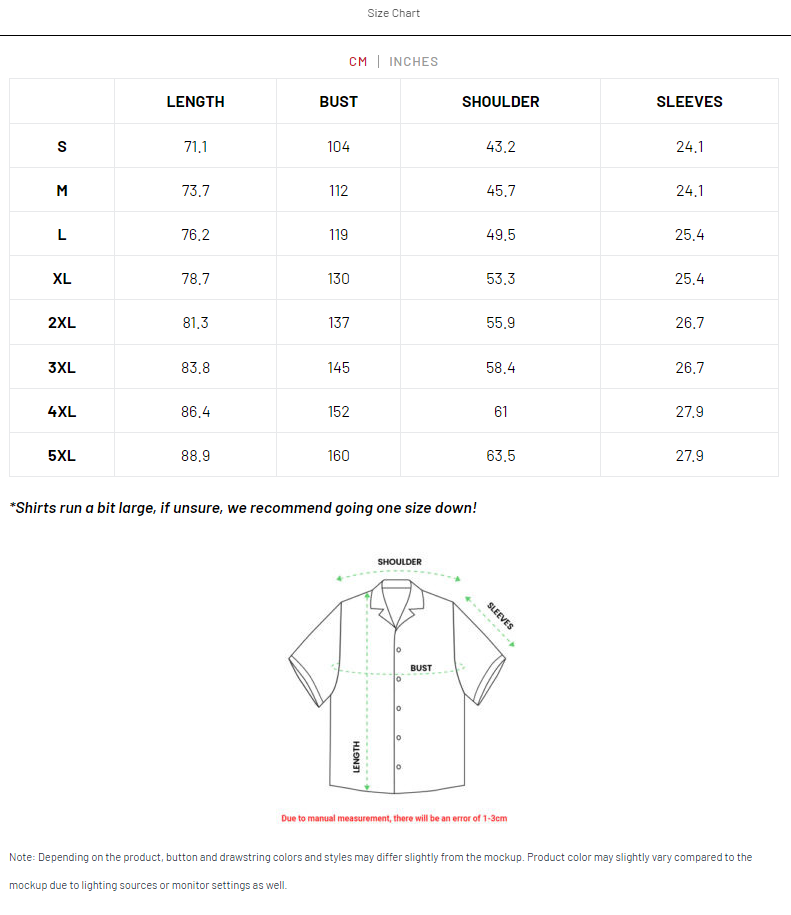 Product Size chart