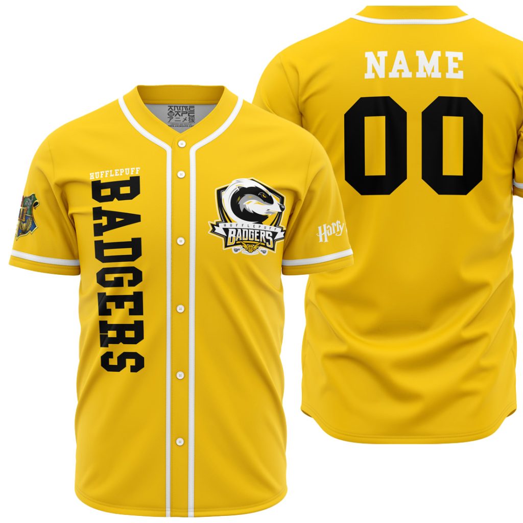 Personalized Hufflepuff Badgers House HP AOP Baseball Jersey MAIN Mockup - Anime Gifts Store