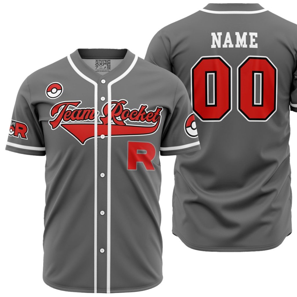 Personalized Team Rocket Grunt Gray P AOP Baseball Jersey MAIN Mockup - Anime Gifts Store