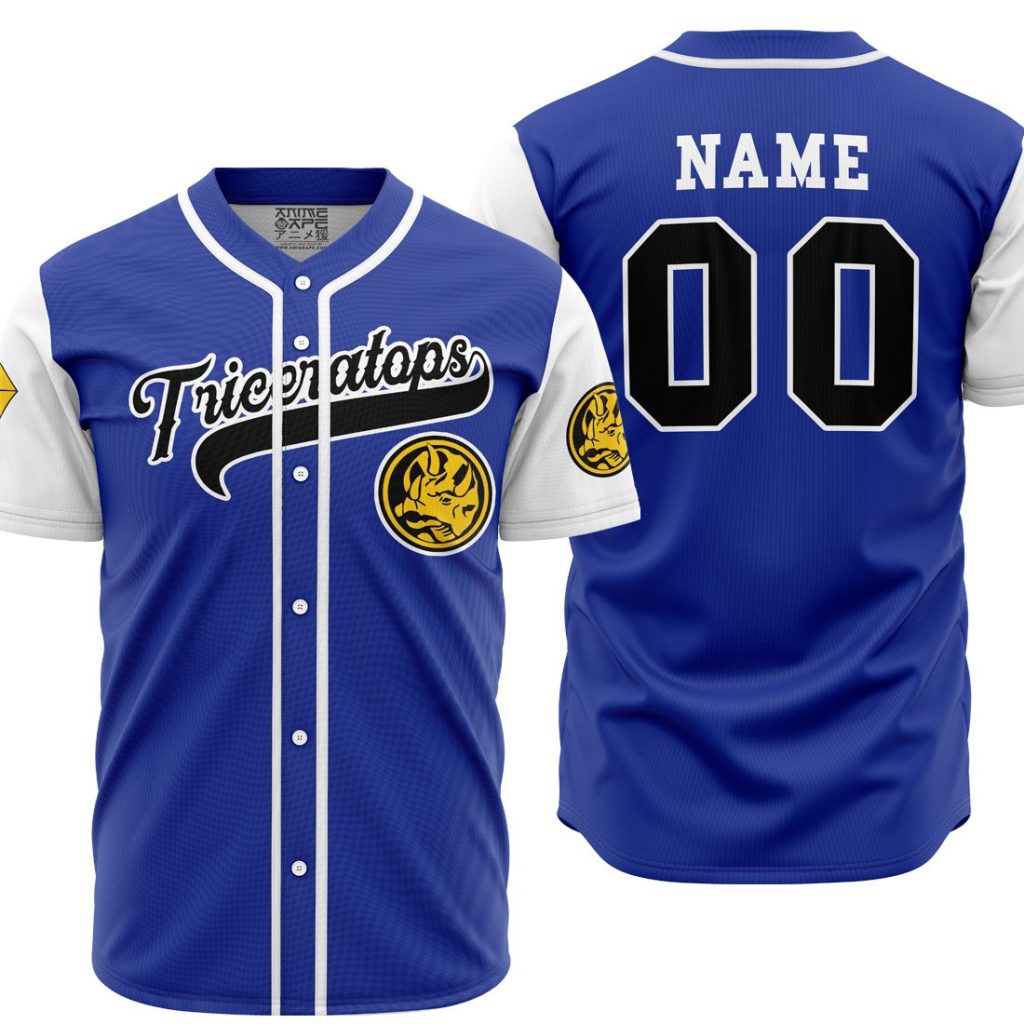 Personalized Triceratops Blue PR AOP Baseball Jersey MAIN Mockup - Anime Gifts Store