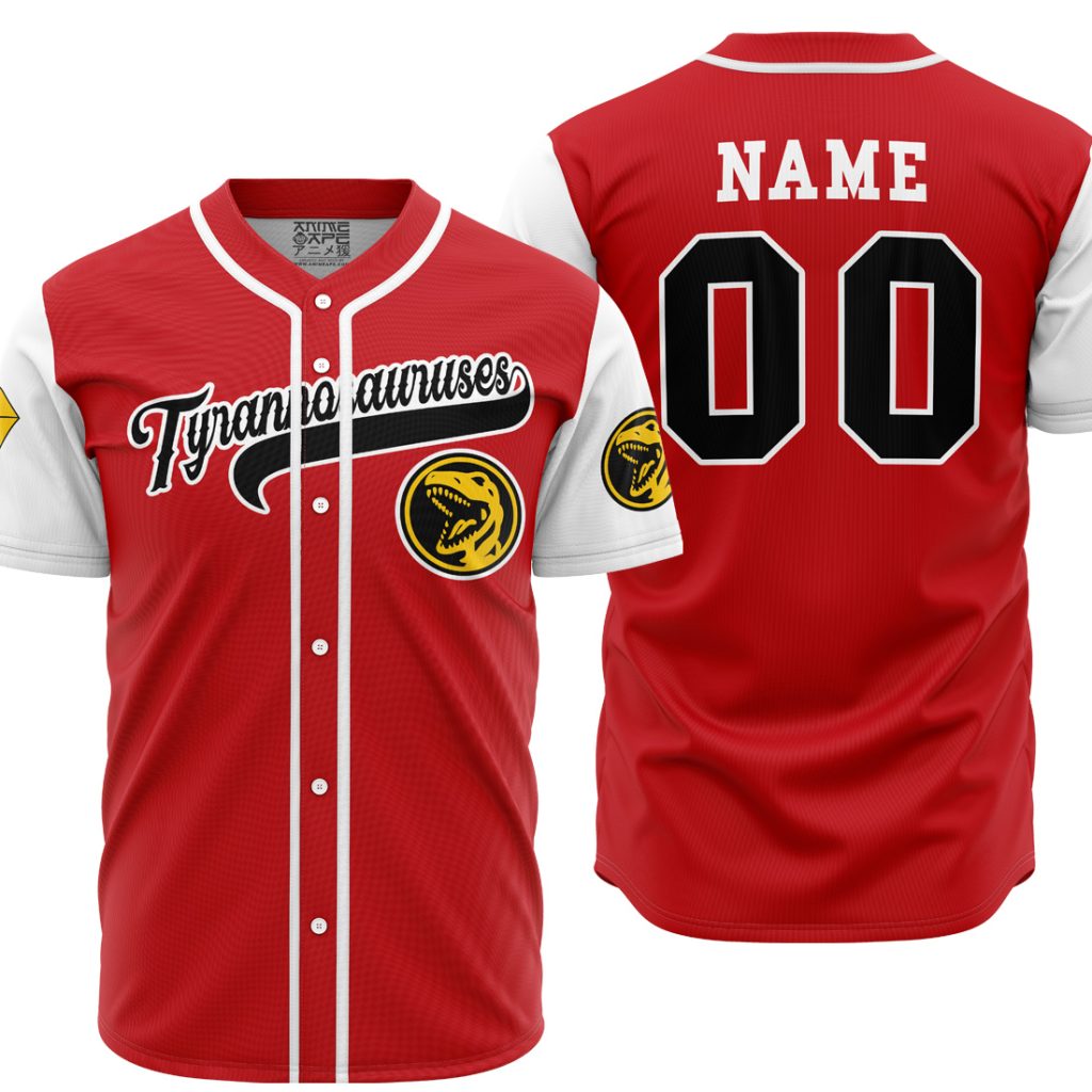 Personalized Tyrannosauruses Red PR AOP Baseball Jersey MAIN Mockup - Anime Gifts Store