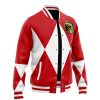 Red Ranger MMPR Varsity Jacket F LEFT Mockup - Anime Gifts Store