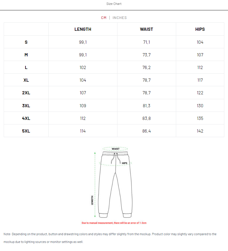 Product Size chart