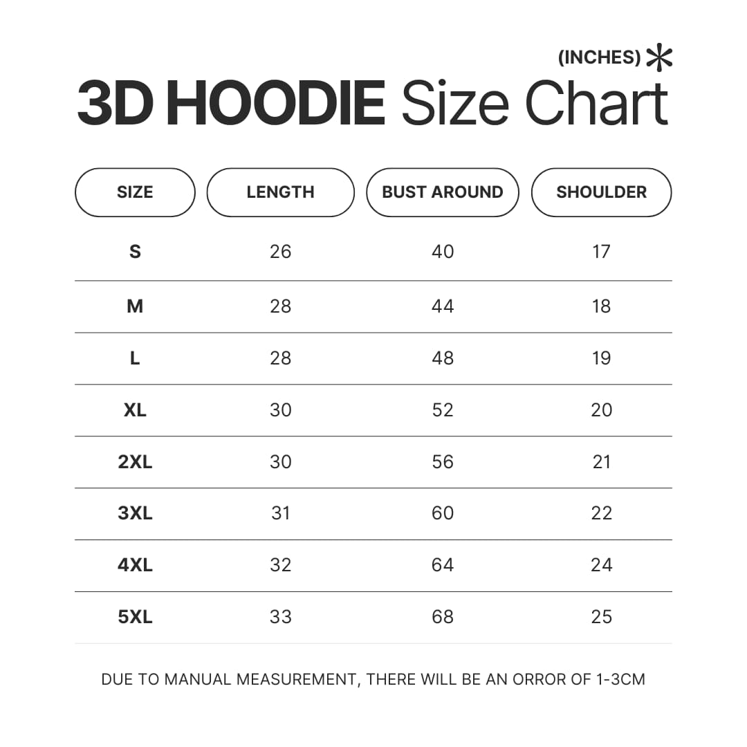 3D Hoodie Size Chart - Anime Gifts Store