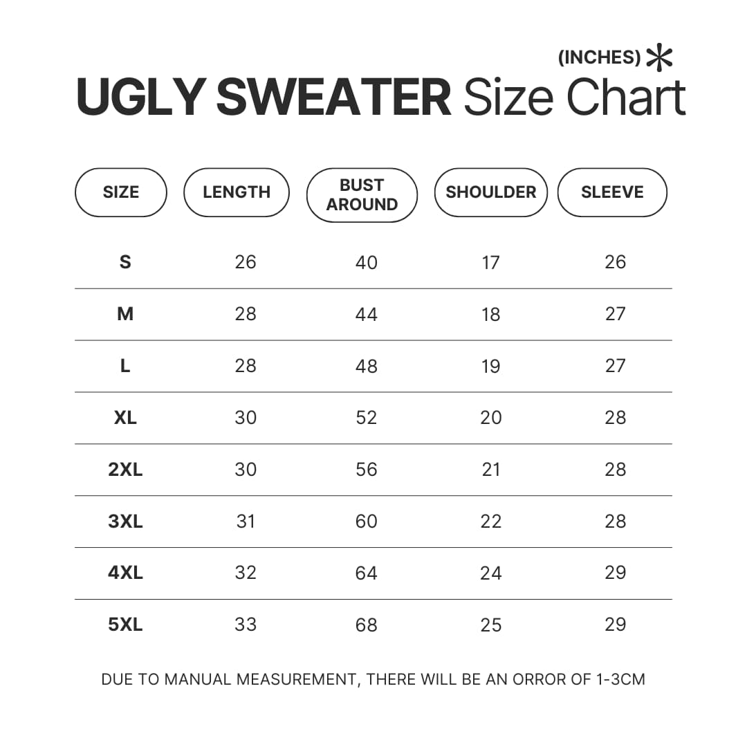 Ugly Sweater Size Chart - Anime Gifts Store