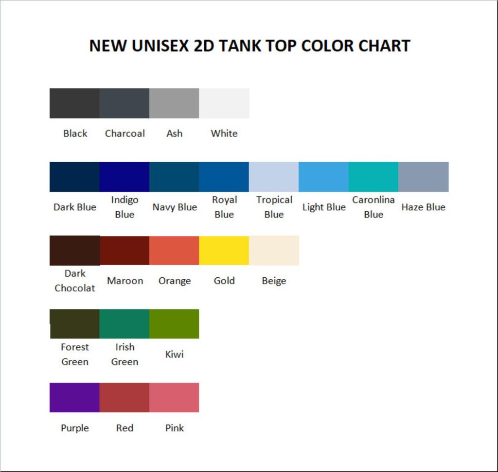 tank top color chart - Anime Gifts Store